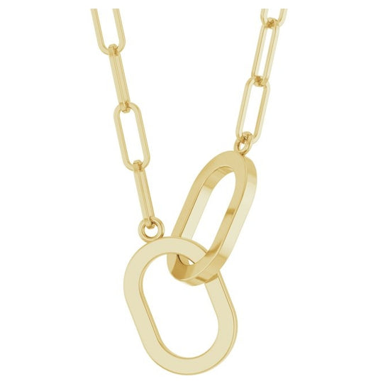 14K Yellow Gold Or Sterling Silver 22.2 X 7.4 Mm 16 In Polished Interlocking Oval Necklace