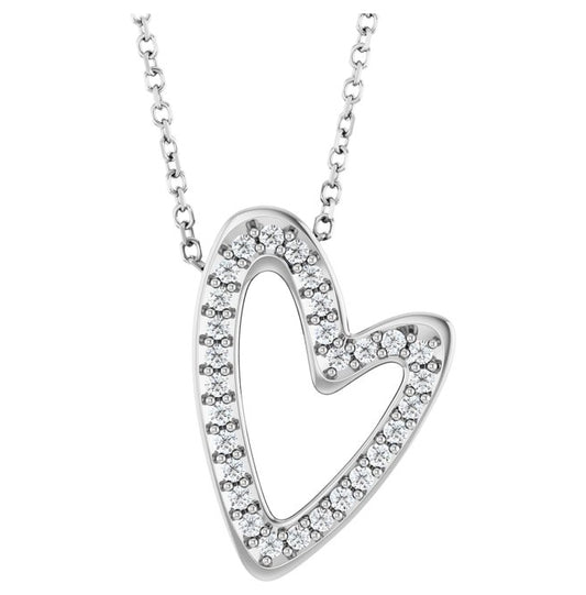 14K Yellow Or White Gold Round 1.2Mm I1, G-H 18 In Polished 1/5 Ctw Natural Diamond Heart Slide Necklace