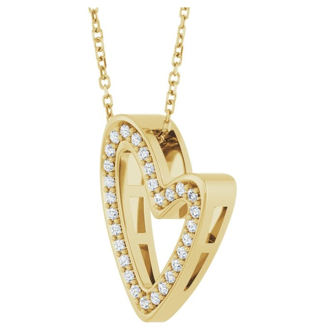 14K Yellow Or White Gold Round 1.2Mm I1, G-H 18 In Polished 1/5 Ctw Natural Diamond Heart Slide Necklace