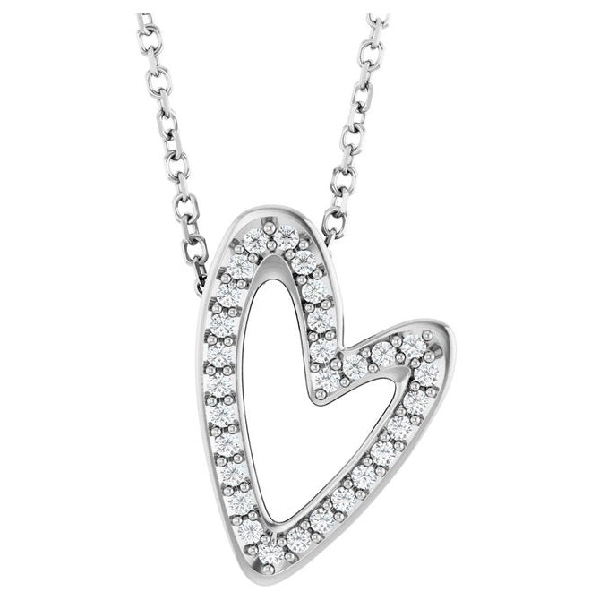 14K Yellow Or White Gold Round 1Mm I1, G-H 18 In Polished 1/8 Ctw Natural Diamond Heart Slide Necklace