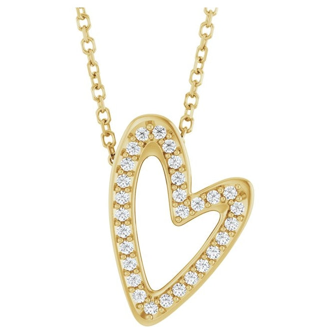 14K Yellow Or White Gold Round 1Mm I1, G-H 18 In Polished 1/8 Ctw Natural Diamond Heart Slide Necklace