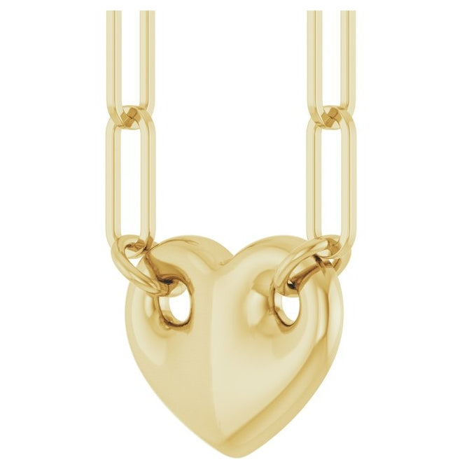 14K Yellow Gold 10.1 X 7.7 Mm 18 In Polished Heart Link Necklace