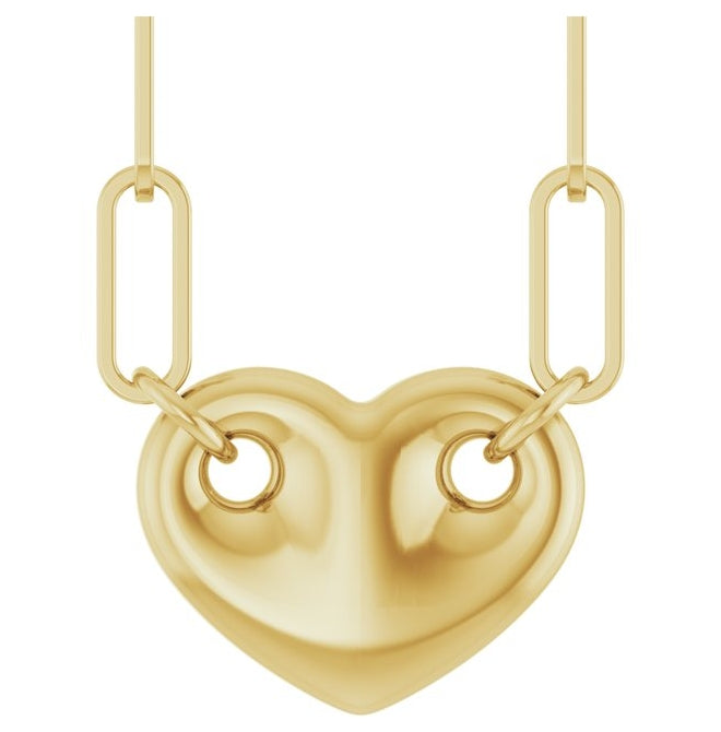 14K Yellow Gold 10.1 X 7.7 Mm 18 In Polished Heart Link Necklace