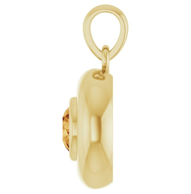 14K Yellow Gold Round 4.1 Mm Polished Natural Citrine Solitaire Charm/Pendant