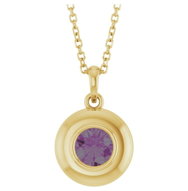 14K Yellow Gold Round 5 Mm Polished Lab-Grown Gem Solitaire 16-18" Necklace