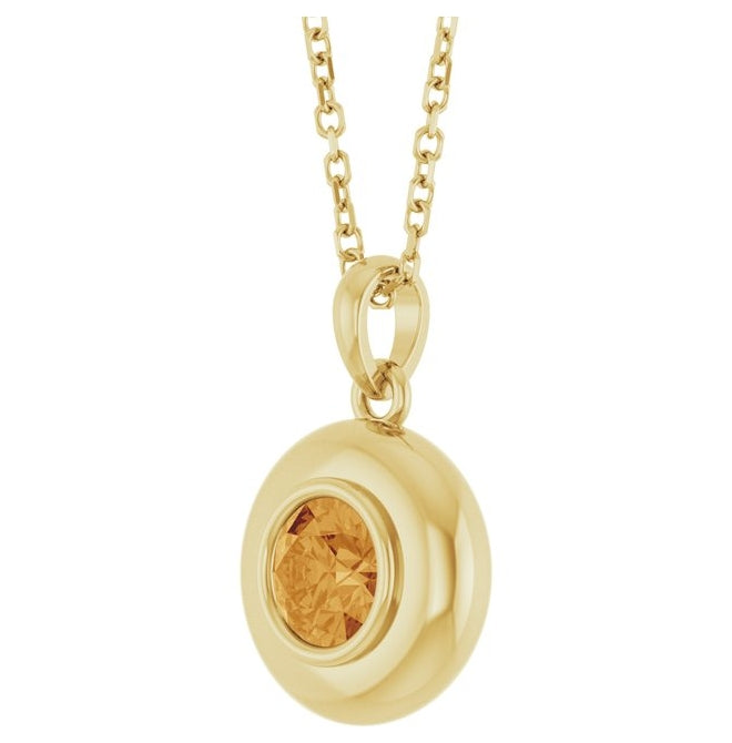 14K Yellow Gold Round 5 Mm Polished Natural Gem Solitaire 16-18" Necklace