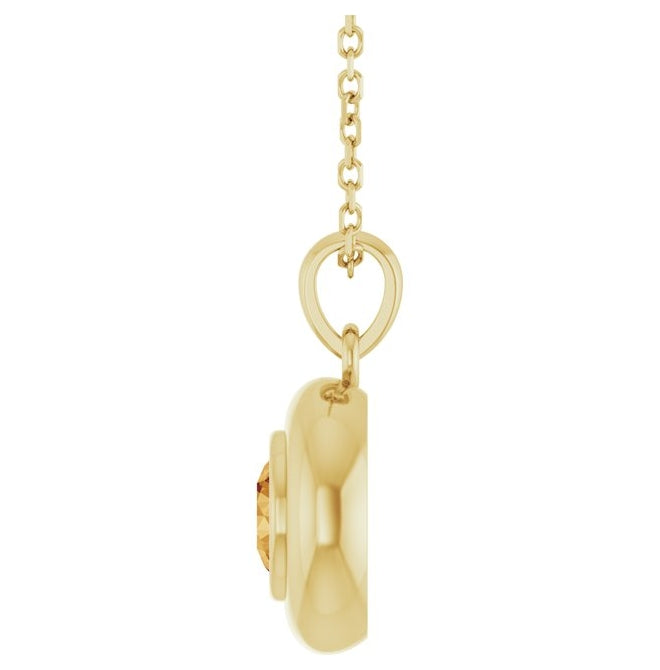14K Yellow Gold Round 5 Mm Polished Natural Gem Solitaire 16-18" Necklace