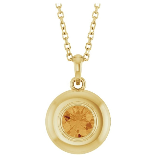 14K Yellow Gold Round 5 Mm Polished Natural Gem Solitaire 16-18" Necklace