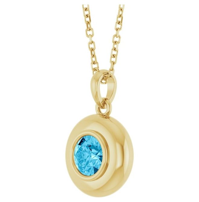 14K Yellow Gold Round 5 Mm Polished Natural Gem Solitaire 16-18" Necklace