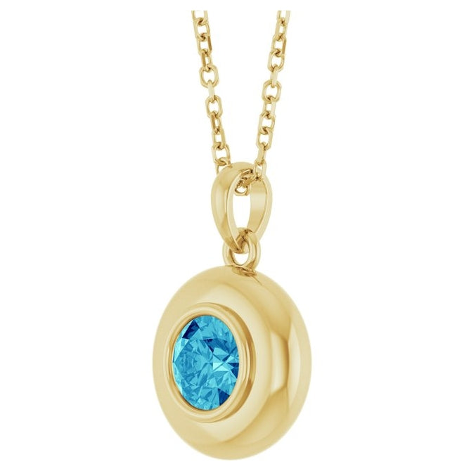 14K Yellow Gold Round 5 Mm Polished Natural Gem Solitaire 16-18" Necklace