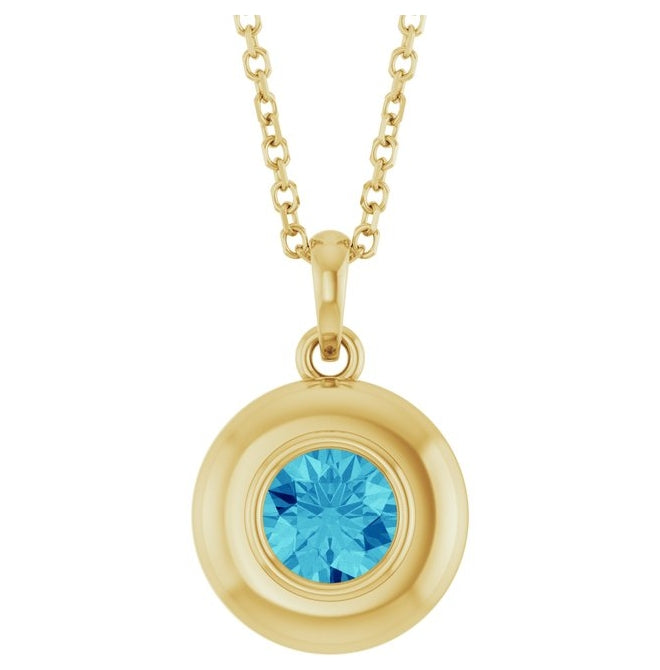 14K Yellow Gold Round 5 Mm Polished Natural Gem Solitaire 16-18" Necklace