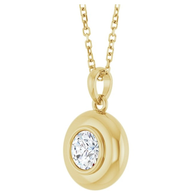 14K Yellow Gold Round 5 Mm Polished Natural Gem Solitaire 16-18" Necklace