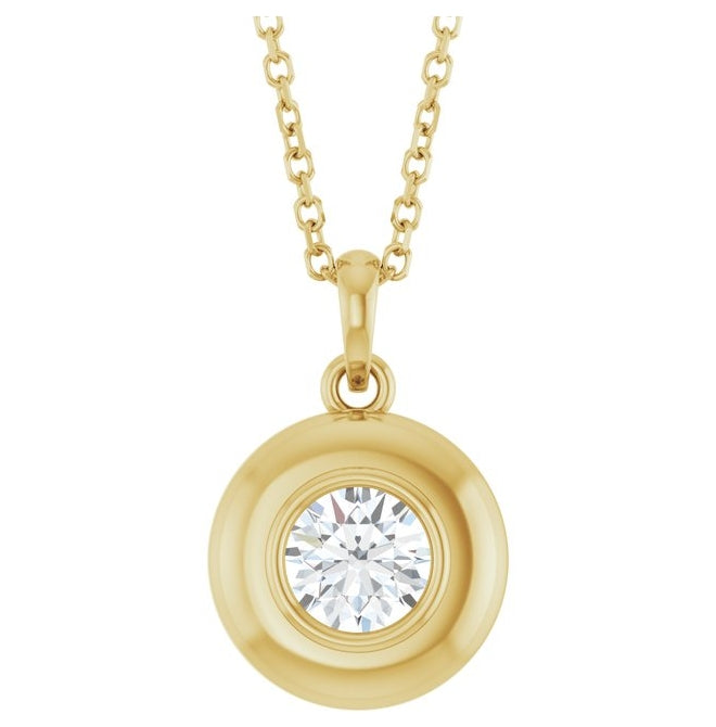14K Yellow Gold Round 5 Mm Polished Natural Gem Solitaire 16-18" Necklace