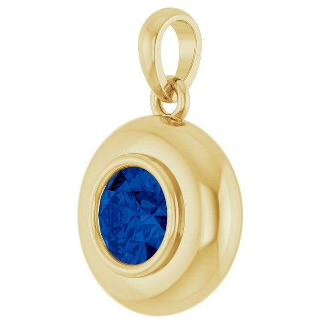 14K Yellow Gold Round 5 Mm Polished Lab-Grown Blue Sapphire Solitaire Charm/Pendant