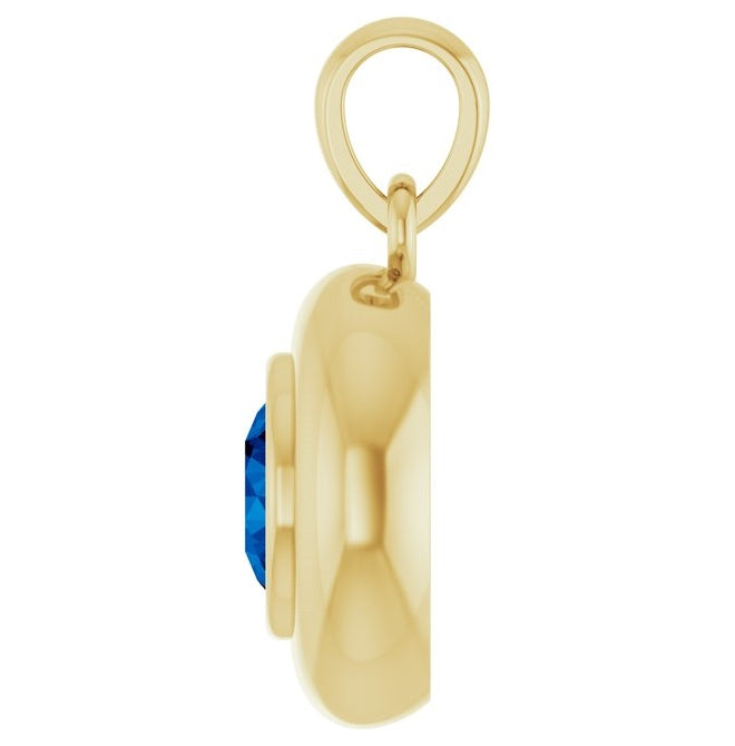 14K Yellow Gold Round 5 Mm Polished Lab-Grown Blue Sapphire Solitaire Charm/Pendant