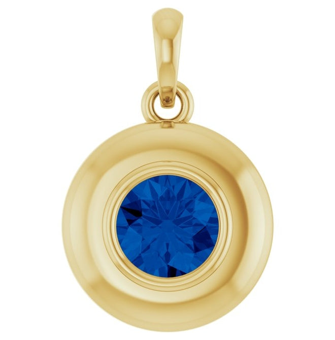 14K Yellow Gold Round 5 Mm Polished Lab-Grown Blue Sapphire Solitaire Charm/Pendant