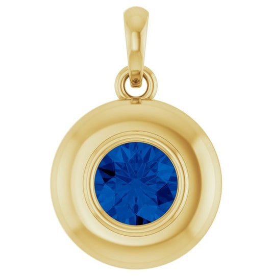 14K Yellow Gold Round 5 Mm Polished Lab-Grown Blue Sapphire Solitaire Charm/Pendant