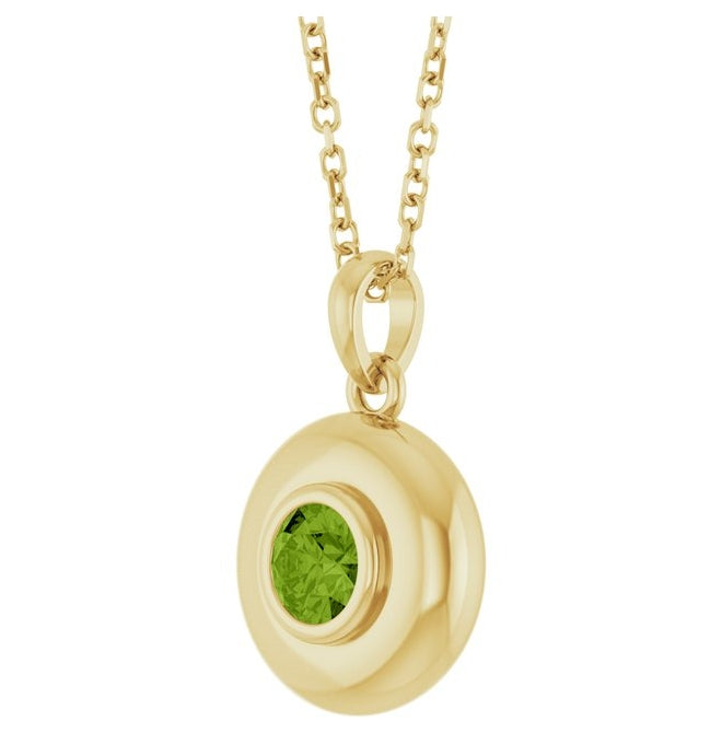 14K Yellow Gold Round 4.1 Mm Polished Natural Peridot Solitaire 16-18" Necklace
