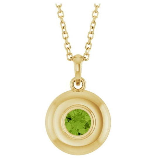 14K Yellow Gold Round 4.1 Mm Polished Natural Peridot Solitaire 16-18" Necklace