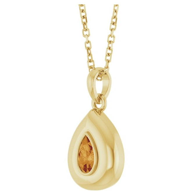 14K Yellow Gold Pear 5 X 3 Mm Polished Natural Citrine Solitaire 16-18" Necklace