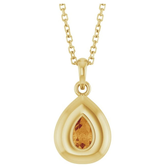 14K Yellow Gold Pear 5 X 3 Mm Polished Natural Citrine Solitaire 16-18" Necklace