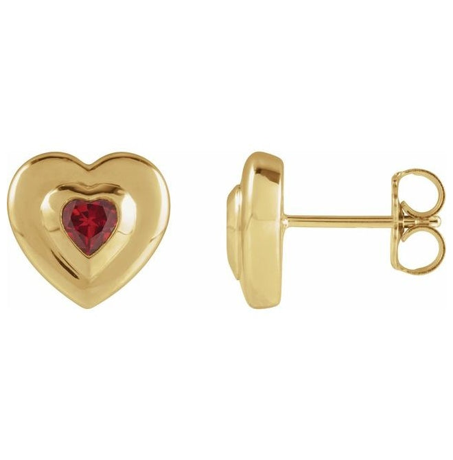 14K Yellow Gold 4 mm Heart Lab-Grown Ruby Stud Earrings