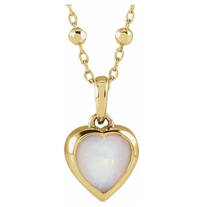 14K Yellow Gold Heart 6 X 6 Mm 18 In Polished Natural Gem Cabochon Necklace