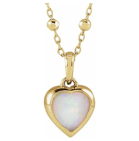 14K Yellow Gold Heart 6 X 6 Mm 18 In Polished Natural Gem Cabochon Necklace