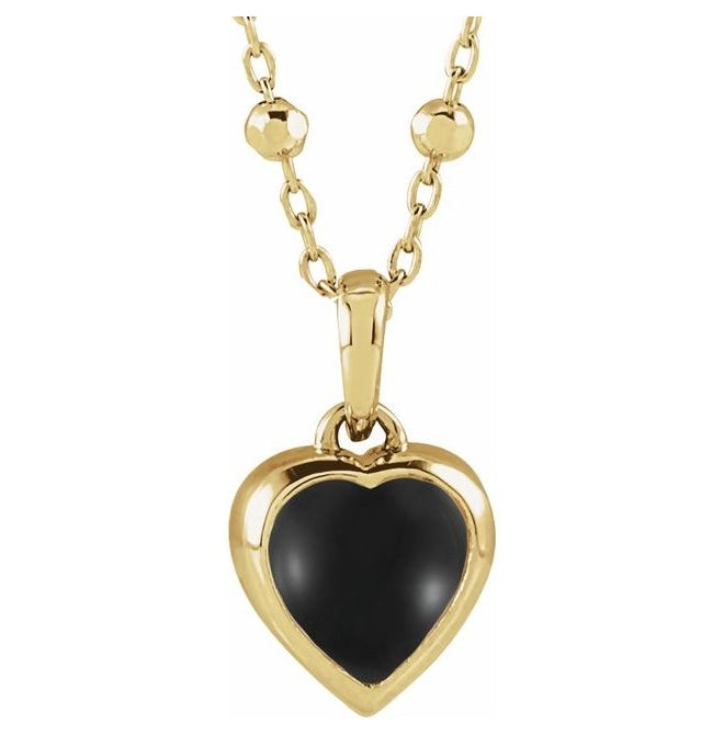 14K Yellow Gold Heart 6 X 6 Mm 18 In Polished Natural Gem Cabochon Necklace