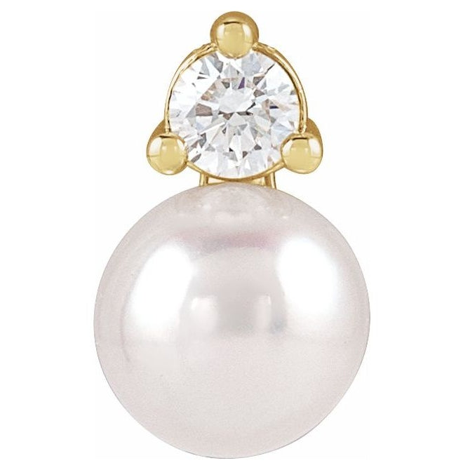 14K Yellow Gold Pearl  6-6.5 Mm I1, G-H Polished Cultured Freshwater Pearl And 1/10 Ct Natural Diamond Slide Pendant