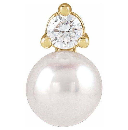 14K Yellow Gold Pearl  6-6.5 Mm I1, G-H Polished Cultured Freshwater Pearl And 1/10 Ct Natural Diamond Slide Pendant