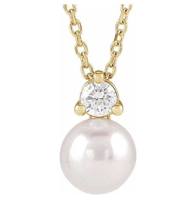 14K Yellow Gold Pearl 6-6.5 Mm I1, G-H 16-18 In Polished Cultured Freshwater Pearl And 1/10 Ct Lab-Grown Diamond Slide Necklace