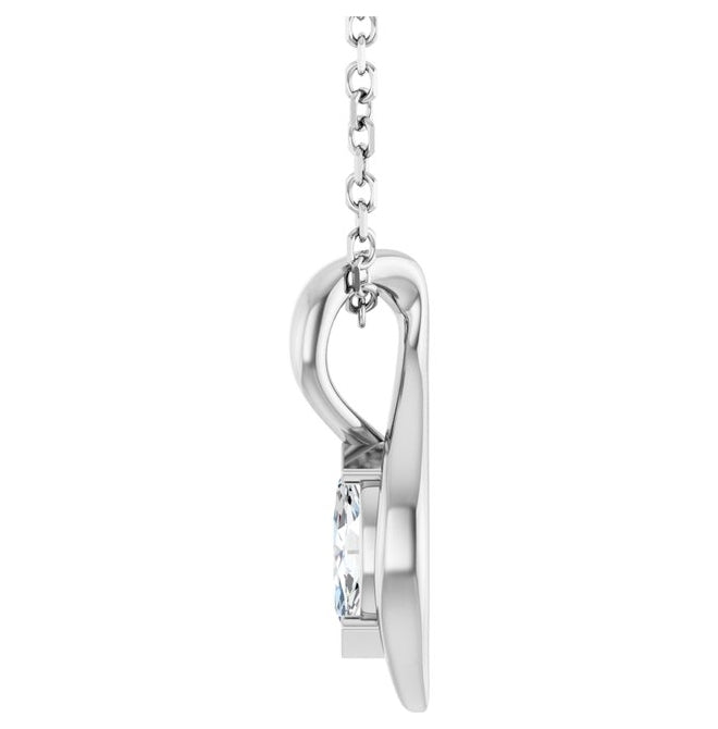 14K White Gold Marquise 5 X 2.5Mm  I1, Ghi 18 In Polished 1/6 Ct Natural Diamond Freeform Solitaire Necklace