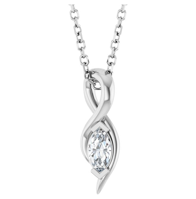 14K White Gold Marquise 5 X 2.5Mm  I1, Ghi 18 In Polished 1/6 Ct Natural Diamond Freeform Solitaire Necklace