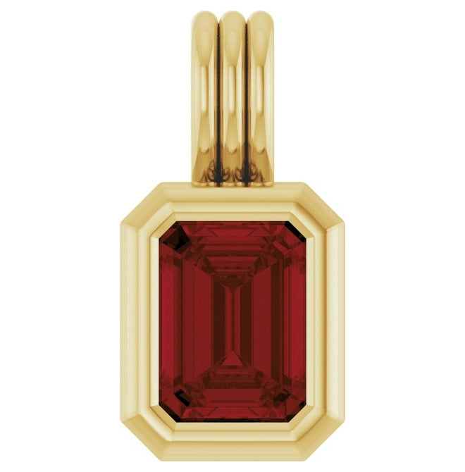 14K Yellow Gold Emerald 8 X 6 Mm Polished Natural Gem Solitaire Pendant