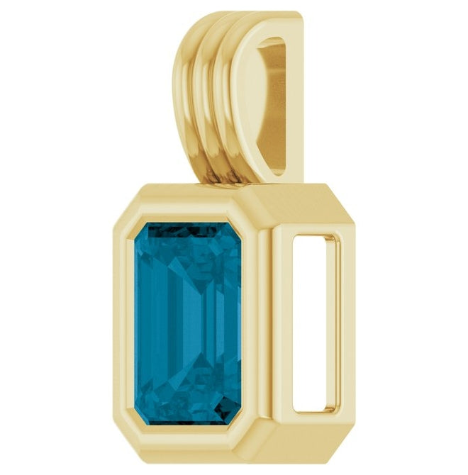 14K Yellow Gold Emerald 8 X 6 Mm Polished Natural Gem Solitaire Pendant