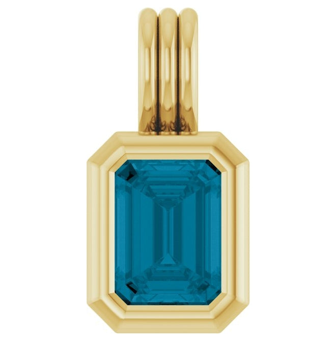 14K Yellow Gold Emerald 8 X 6 Mm Polished Natural Gem Solitaire Pendant