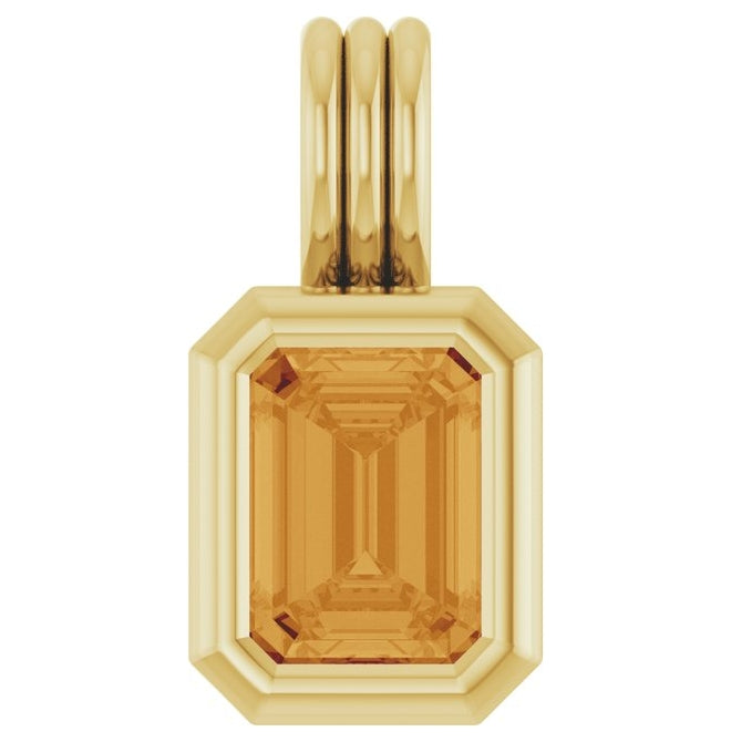 14K Yellow Gold Emerald 8 X 6 Mm Polished Natural Gem Solitaire Pendant