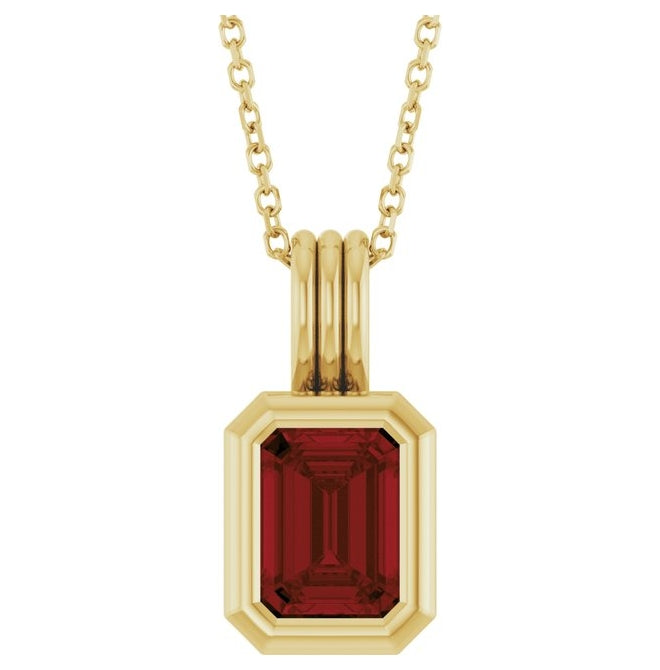 14K Yellow Gold Emerald 8 X 6 Mm 16-18 In Polished Natural Gem Back-Set Bezel Solitaire Necklace