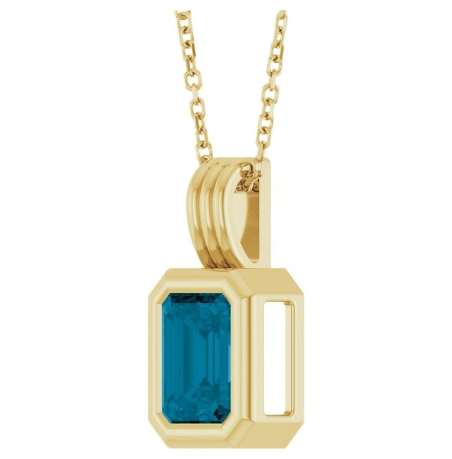 14K Yellow Gold Emerald 8 X 6 Mm 16-18 In Polished Natural Gem Back-Set Bezel Solitaire Necklace