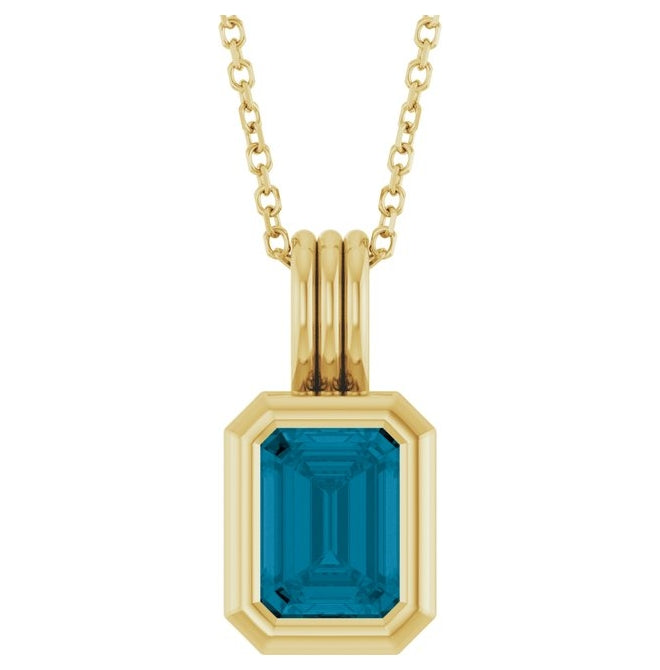 14K Yellow Gold Emerald 8 X 6 Mm 16-18 In Polished Natural Gem Back-Set Bezel Solitaire Necklace