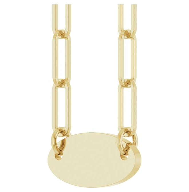 14K Yellow Gold Or Sterling Silver 13.2 X 5 Mm 18 In Polished Engravable Oval Necklace