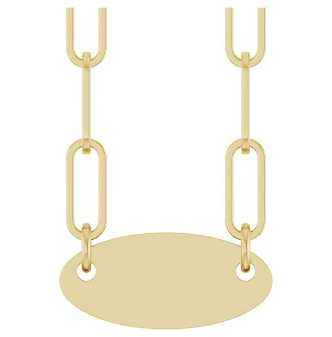 14K Yellow Gold Or Sterling Silver 13.2 X 5 Mm 18 In Polished Engravable Oval Necklace
