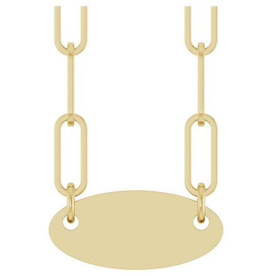 14K Yellow Gold Or Sterling Silver 13.2 X 5 Mm 18 In Polished Engravable Oval Necklace