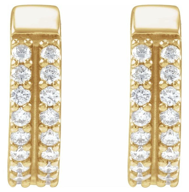 14K Yellow Gold Round 12 Mm 3.3 Mm 1.2Mm I1, G-H Pair Hinged Polished 1/4 Ctw Natural Diamond Double-Row Hoop Earrings