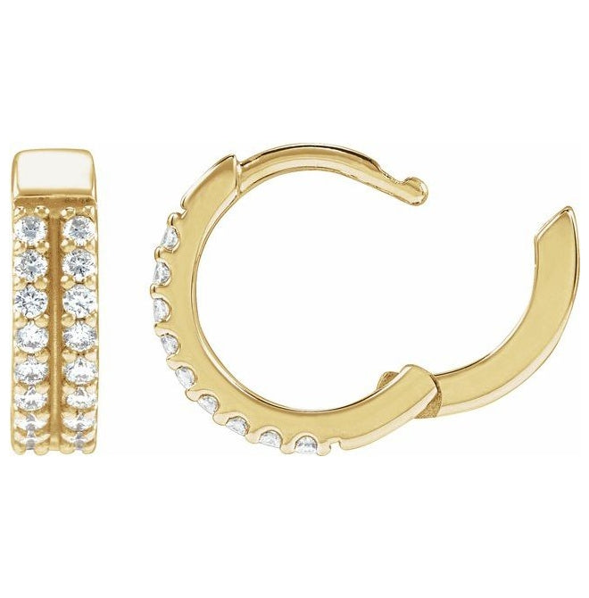 14K Yellow Or White Gold Round 12 Mm 3.3 Mm 1.2Mm Vs, F+ Pair Hinged Polished 1/4 Ctw Lab-Grown Diamond Double-Row Hoop Earrings