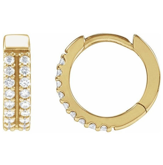 14K Yellow Gold Round 12 Mm 3.3 Mm 1.2Mm I1, G-H Pair Hinged Polished 1/4 Ctw Natural Diamond Double-Row Hoop Earrings