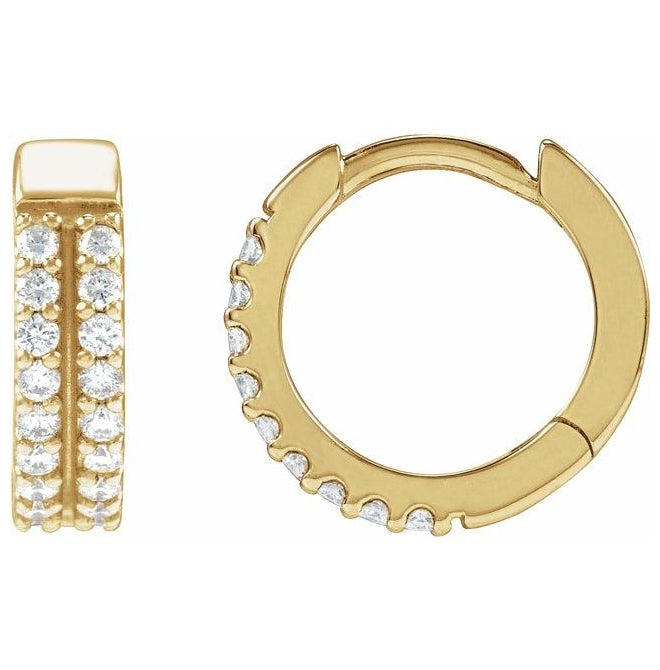 14K Yellow Or White Gold Round 12 Mm 3.3 Mm 1.2Mm Vs, F+ Pair Hinged Polished 1/4 Ctw Lab-Grown Diamond Double-Row Hoop Earrings