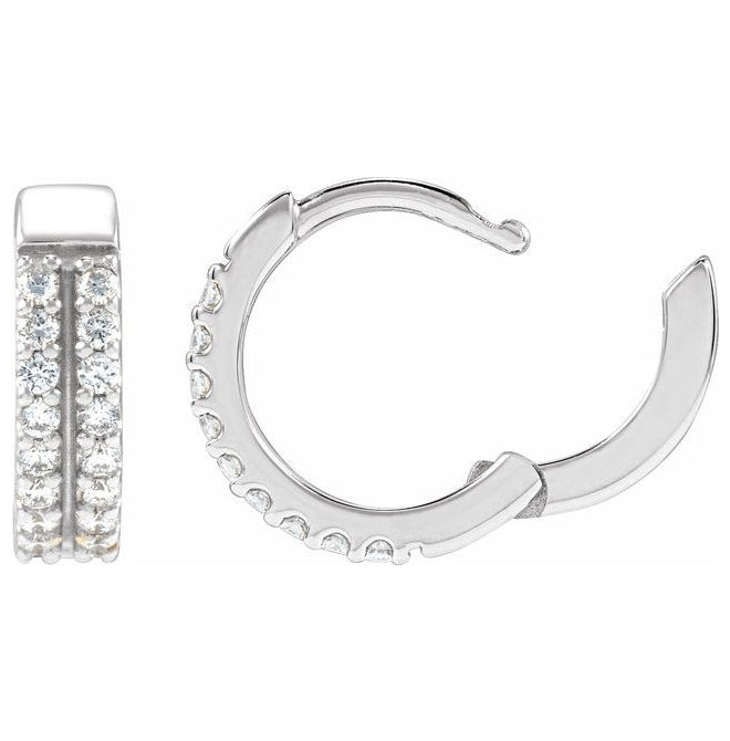 14K Yellow Or White Gold Round 12 Mm 3.3 Mm 1.2Mm Vs, F+ Pair Hinged Polished 1/4 Ctw Lab-Grown Diamond Double-Row Hoop Earrings
