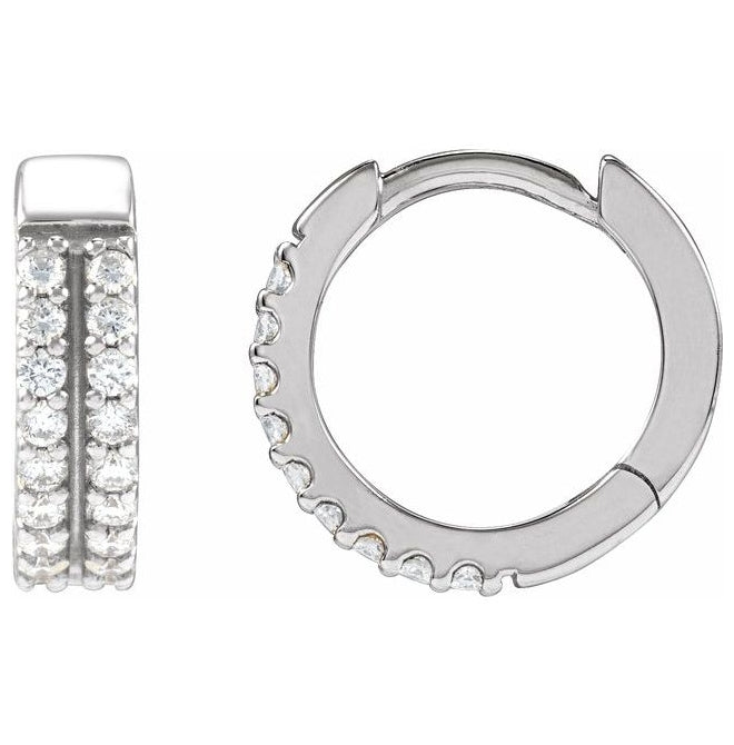 14K Yellow Or White Gold Round 12 Mm 3.3 Mm 1.2Mm Vs, F+ Pair Hinged Polished 1/4 Ctw Lab-Grown Diamond Double-Row Hoop Earrings